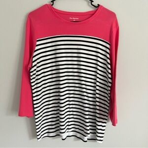Kim Rogers Barbie Style Black and White Striped Pink Cotton Tee Shirt